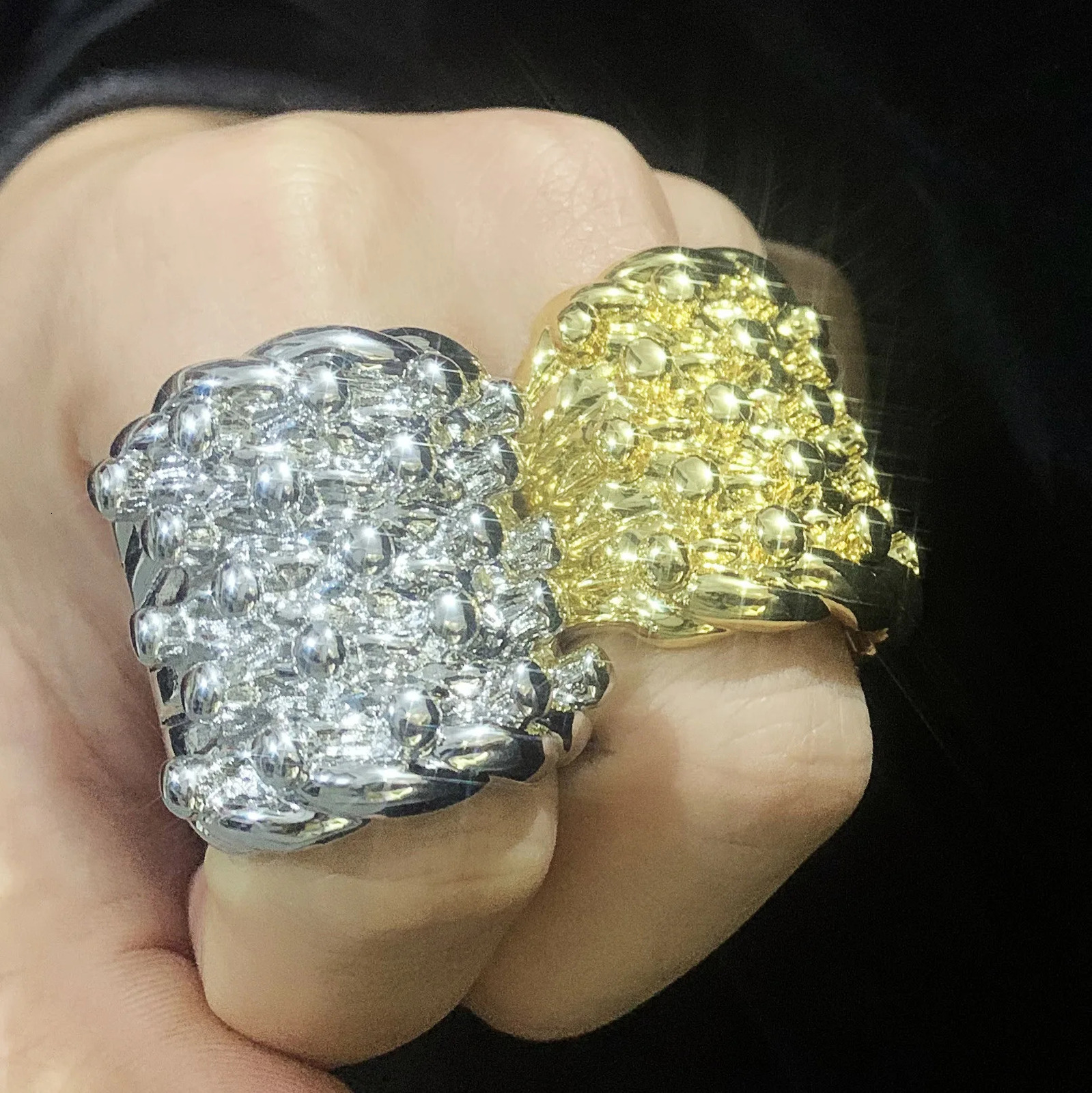 Exaggerated Lava Concavoconvex Gold Rings for Men Silver Color Retro Unique Rings Punk Jewelry Hip Hop Gift Keeper Ring 250618