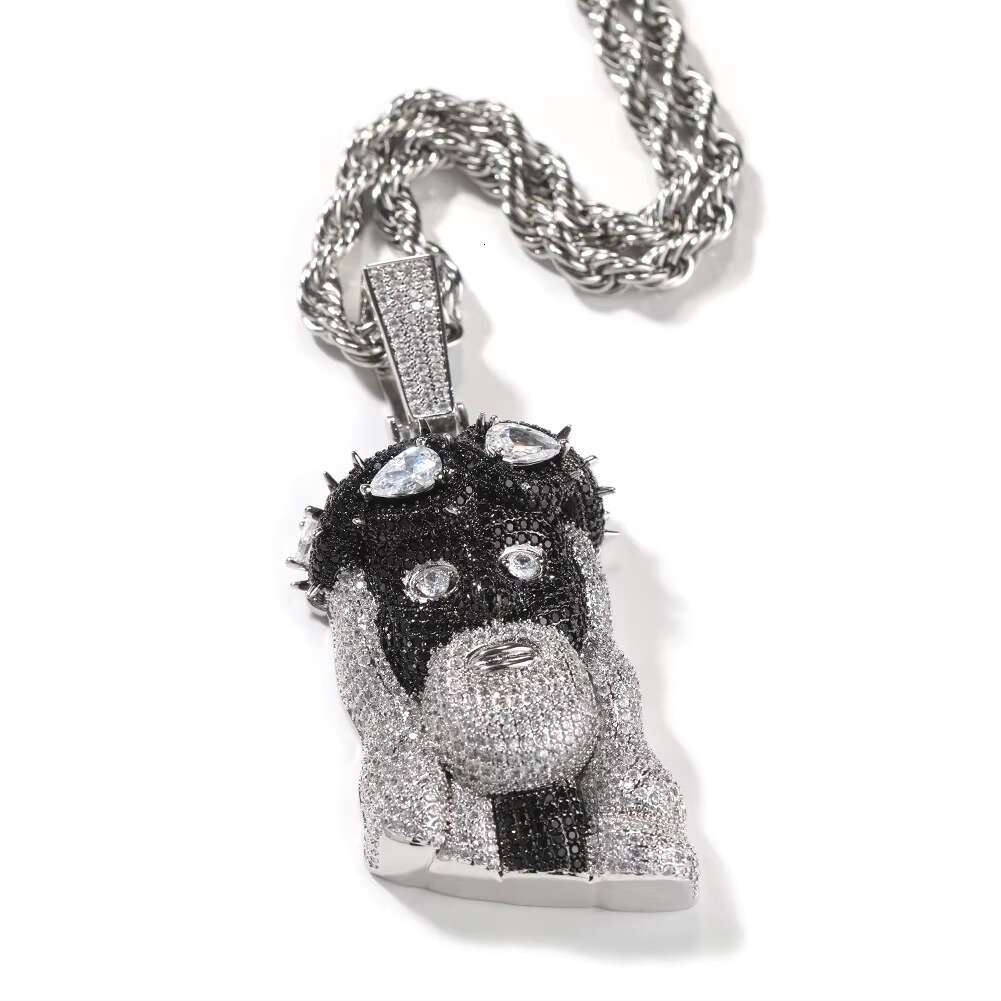 Huge Two Tone Spooky Silver Jesus Head Face Zircon Black Crown Charm Iced Out Jumbo Pendant Black Cubic Zirconia Necklace