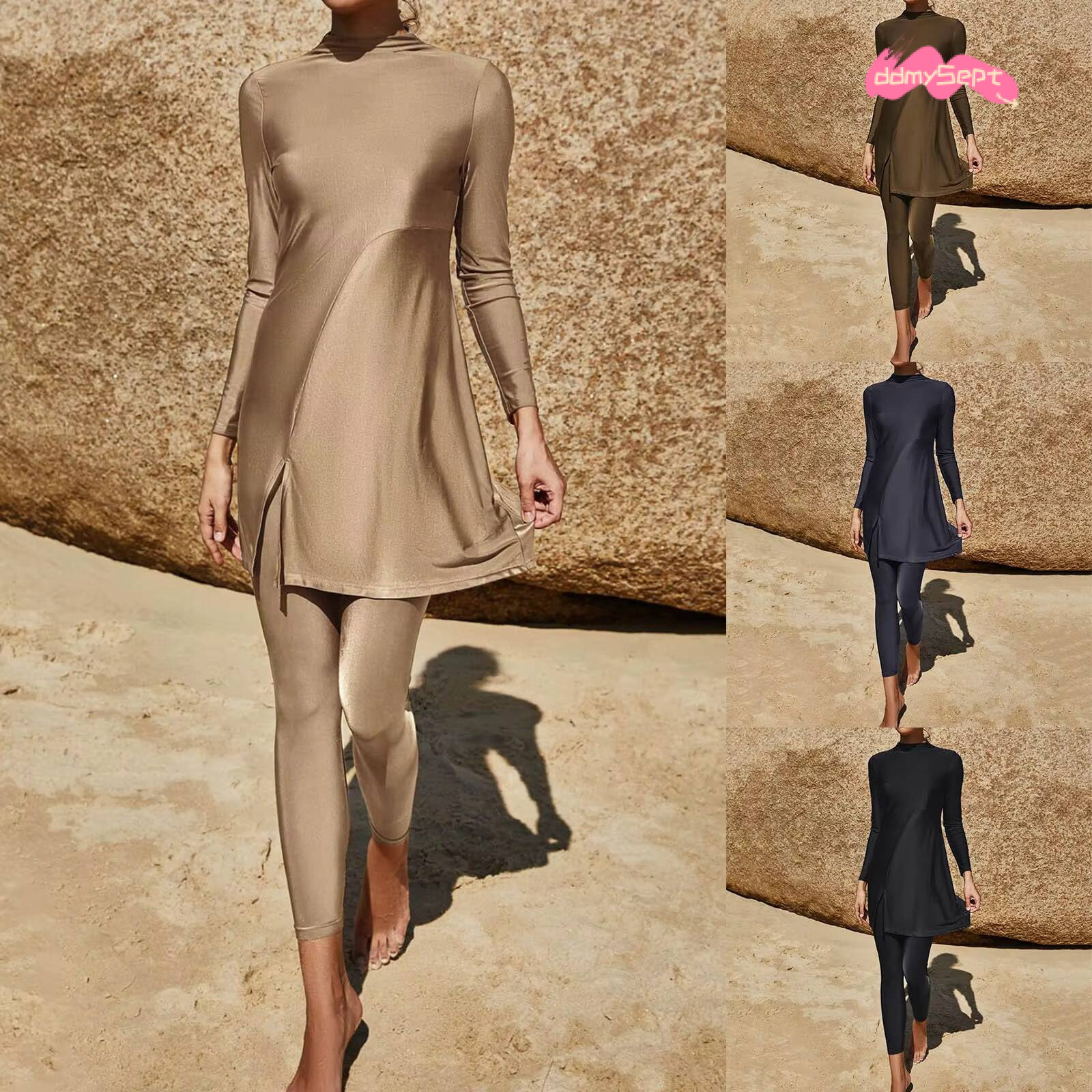 Summer Burkini Muslim Swimwear Female Two Piece Set Swimsuit Solid Sleeve Beach Wear Long Panties Beachwear For Women ddmysept