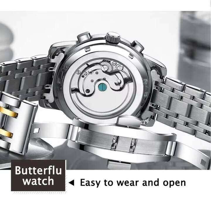 DHgargets Automatic Mechanical Tourbillon Business Wristwatch Hollow Waterproof Stainless Steel Men Watches Relojes Hombre