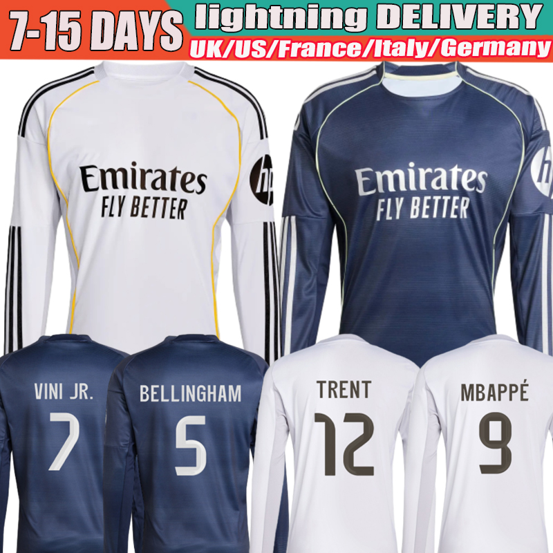24 25 26 real camiseta madrids Long sleeve Season real kits MBAPPE BELLINGHAM VINI JR Soccer jersey RODRYGO Valverde Endrick MODRIC Arda Guler 2025 adults kids kit