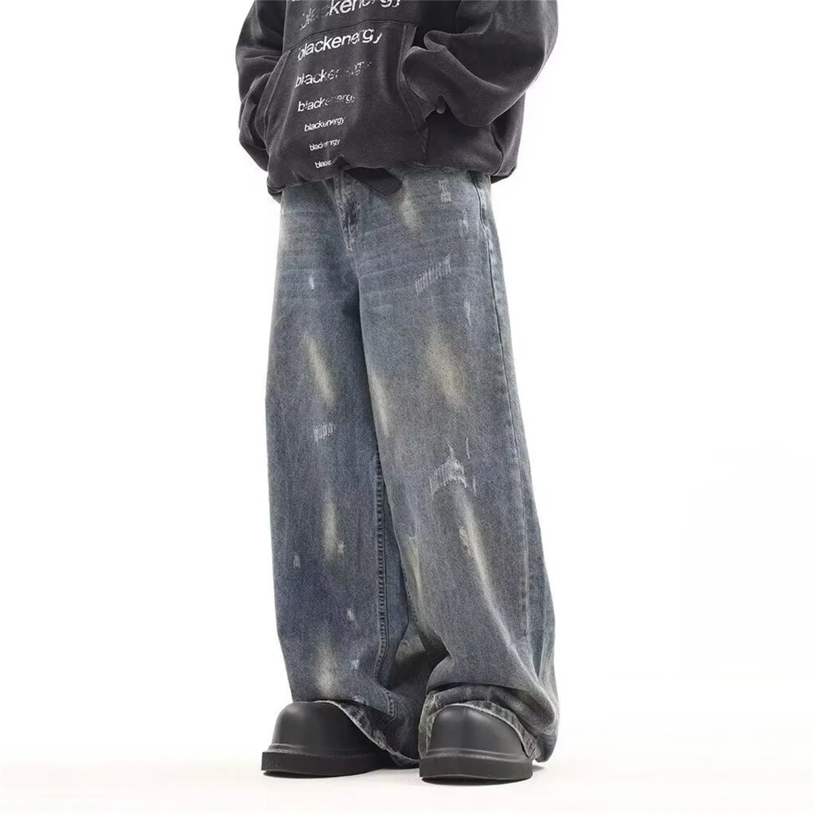 2025 Vintage Wash Male Jeans Stylish Harajuku Baggy Y2k Fashion Mens Pants High Street Regular Solid Color Straight Leg Pants 250617