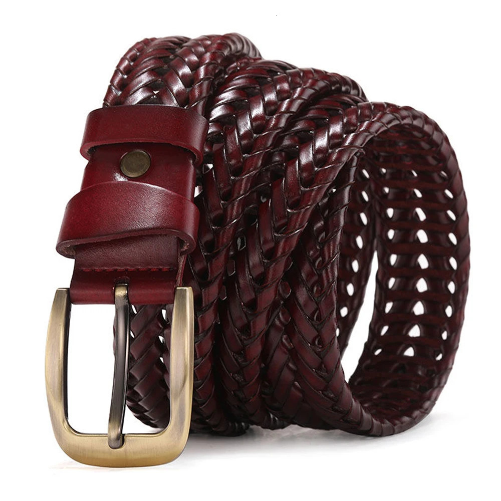 Men Genuine Leather Braided Belts Webbing High Quality Hand Vintage for Gold Pin Buckle Casual Jeans Strap HQ212 250605