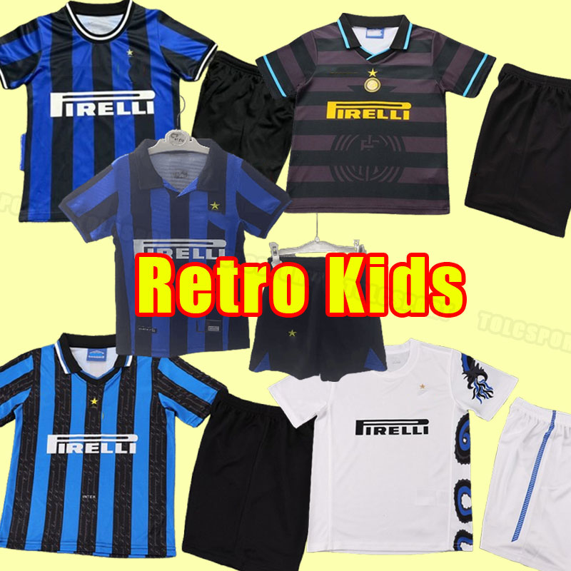 Kids Retro soccer jerseys inter FIGO SNEIJDER MILITO MILANS IBRAHIMOUIC Vintage football shirt RONALDO 2009 2010 09 10 1997 1998 1999 Child Size 16-28