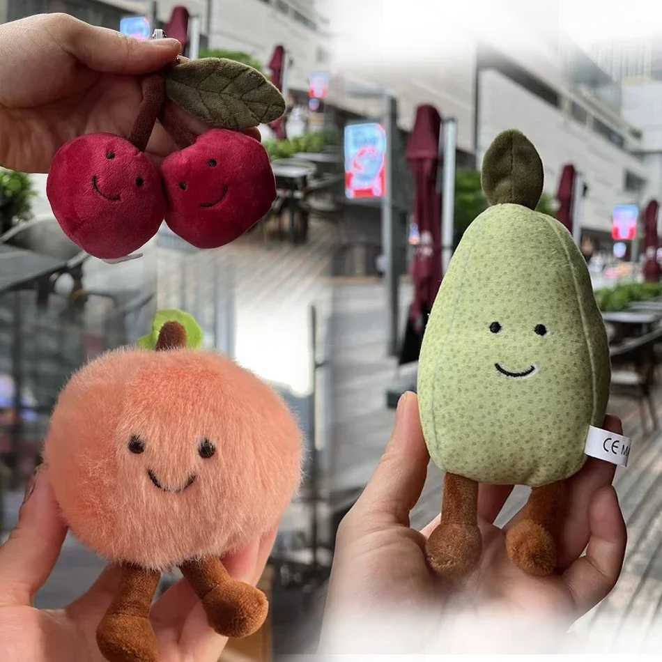 2025 Jelly Peach Pear Cherry Plush Doll Smiling Face Fruit Series Home Bedroom Decoration Pet Interactive Toy Birthday Gift XJ250619
