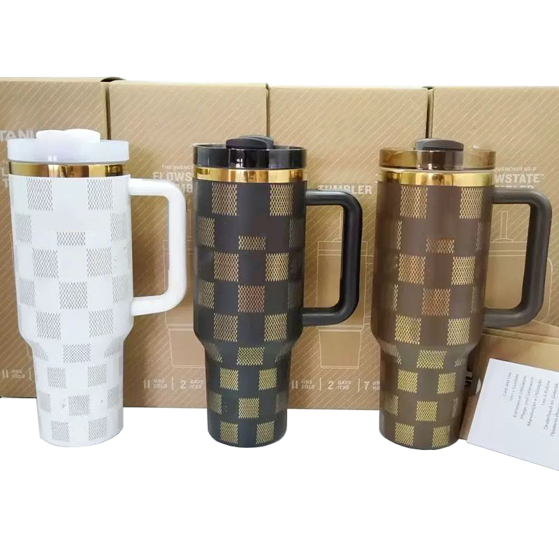 Tariff Free - 40oz Brown Luxury Designer Travel Tumbler With Handle 304 Stainless Steel Water Cup