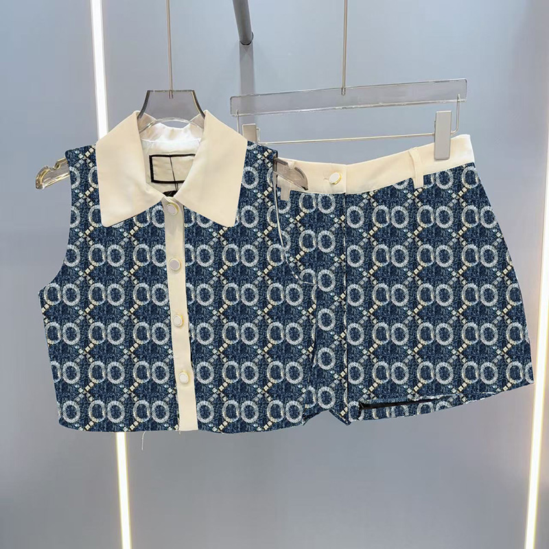 Women Vintage Party Sets Cropped Waistcoat Shorts Outfits Designer V Neck Vest Shorts Sets