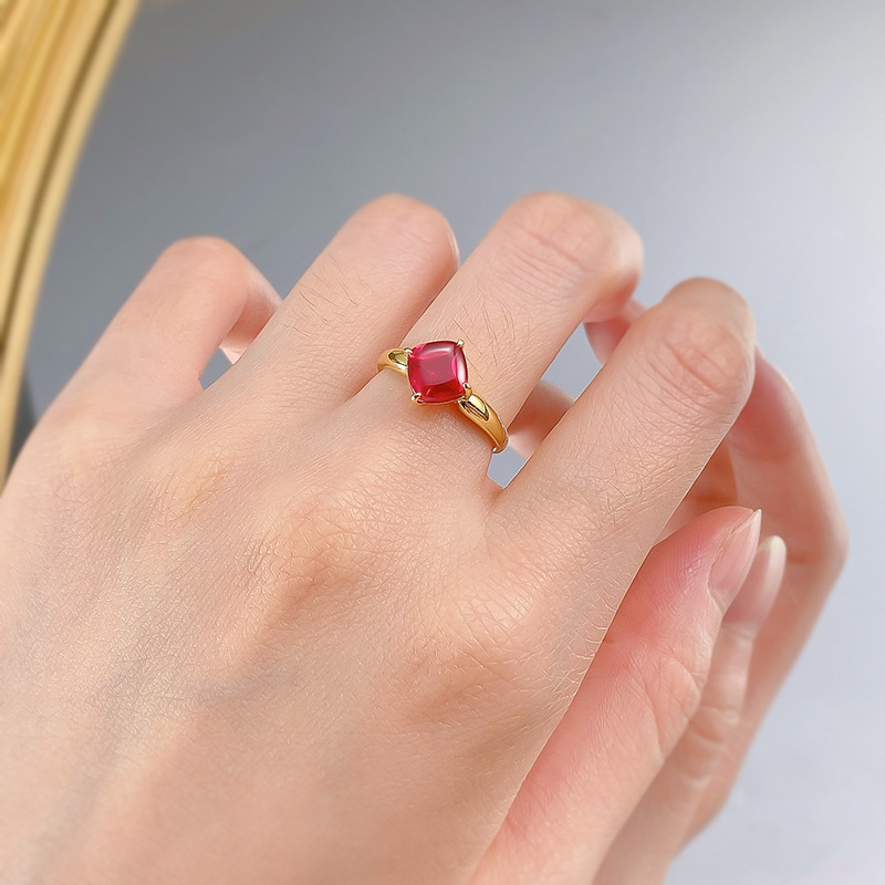 Elegant 925 Sterling Silver Red Moissanite Ring 7x7mm Brilliant Cushion Cut