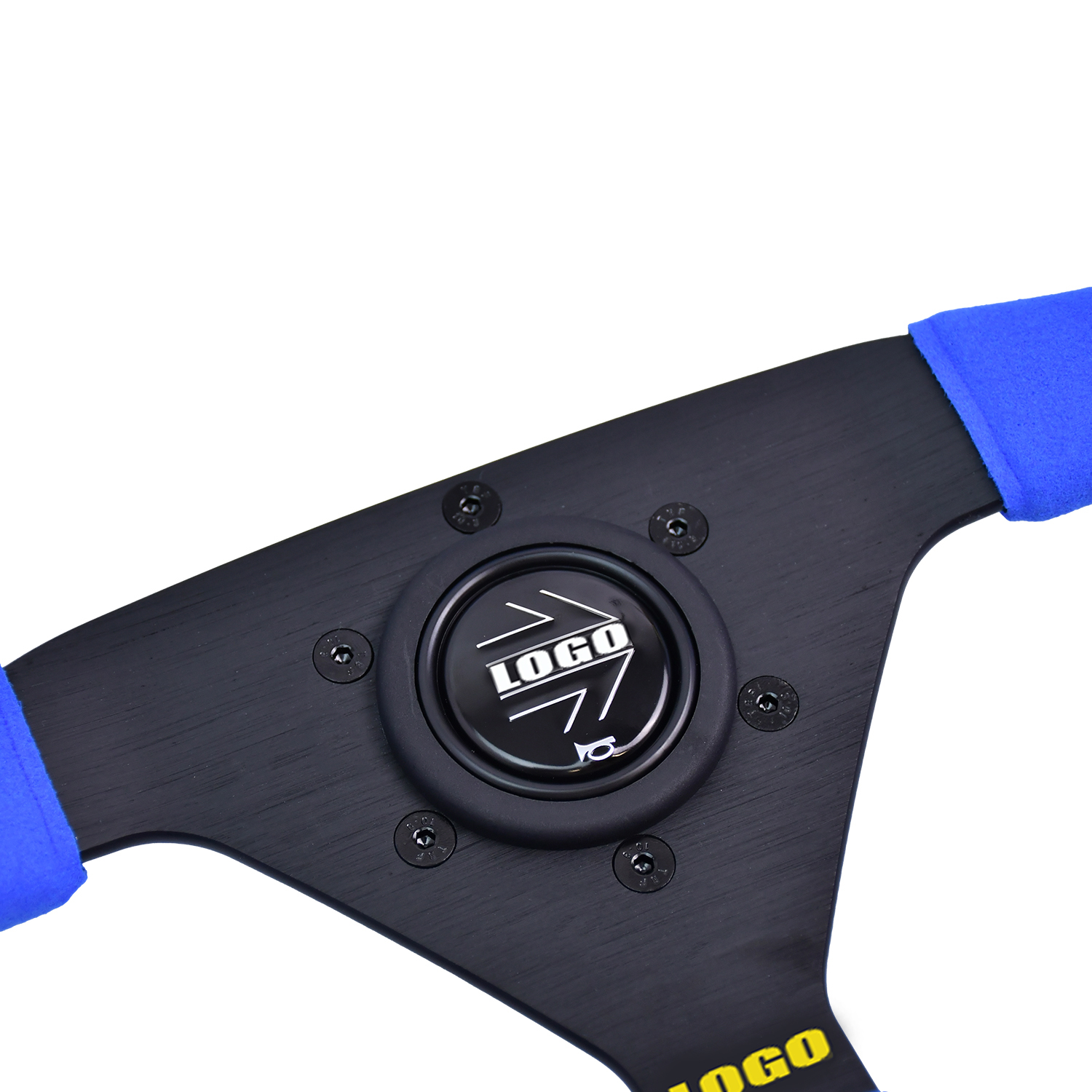 Universal 2025 New Design Custom High Quality Blue Suede 345mm 4cm Flat Deep Dish JDM Racing Modified Steering Wheel