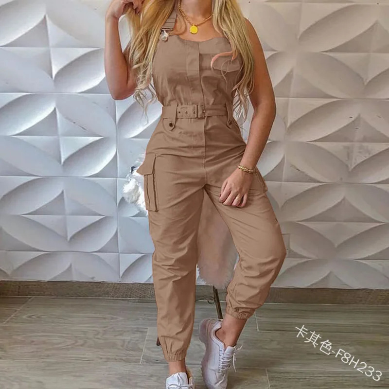 Autumn Womens Clothing Bodysuit Jumpsuit Simple Zipper Cargo High Waisted Conjoined Body Pants Sleeveless Strap Trousers 250618