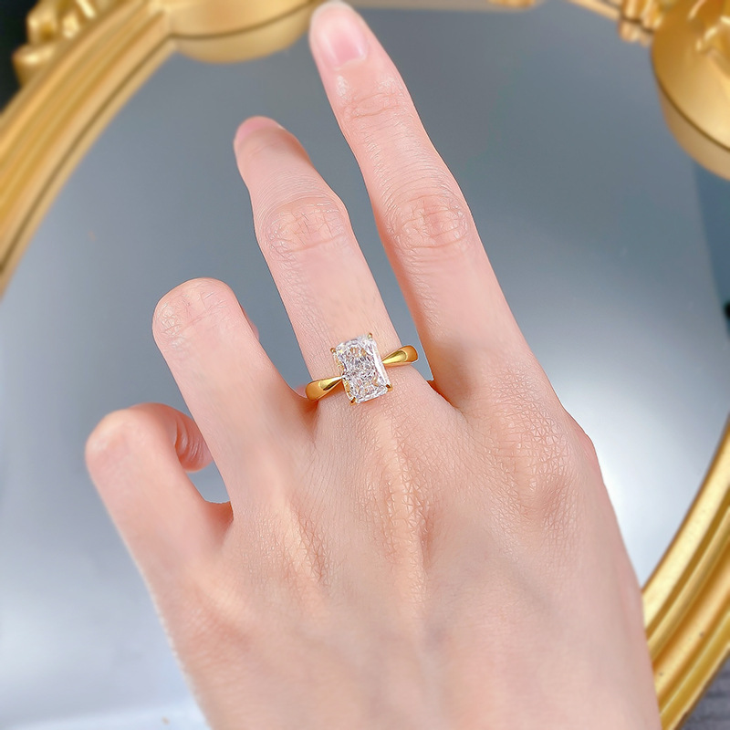 New 925 Sterling Silver Ring Cubic Zirconia Ice Flower Cut Rectangular 7*10mm