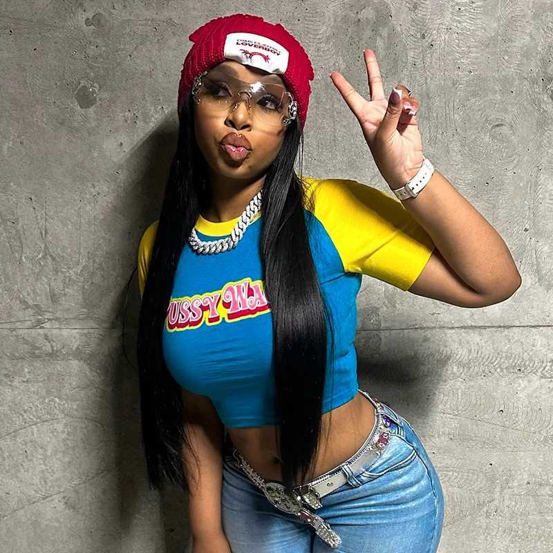 CUTENOVA Letter Printed Color Clashing Round Neck Pullover Spice Girls Short Halter Short Sleeve T-Shirt Tops For Y2K Girls Wear M250611