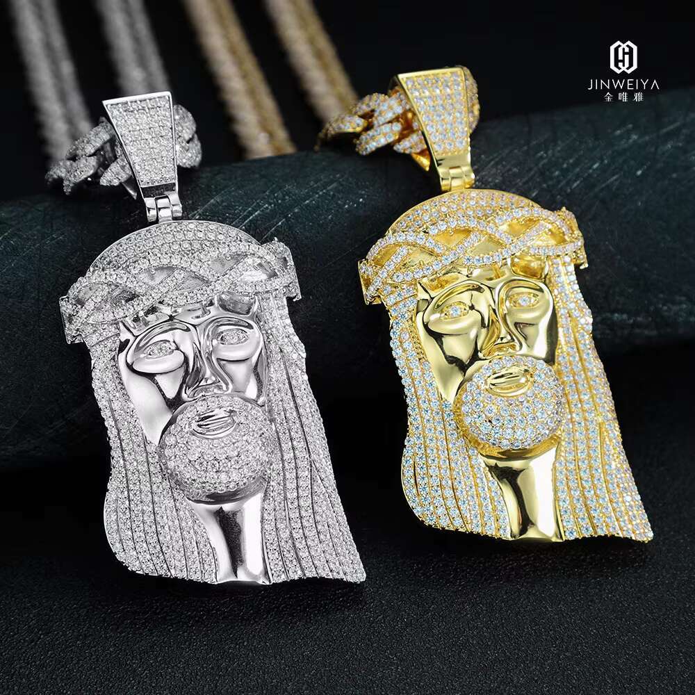 Brass Jesus Pendant Necklace with Moissanite Hip Hop Style for Mens Children Brass Zircon Jewelry