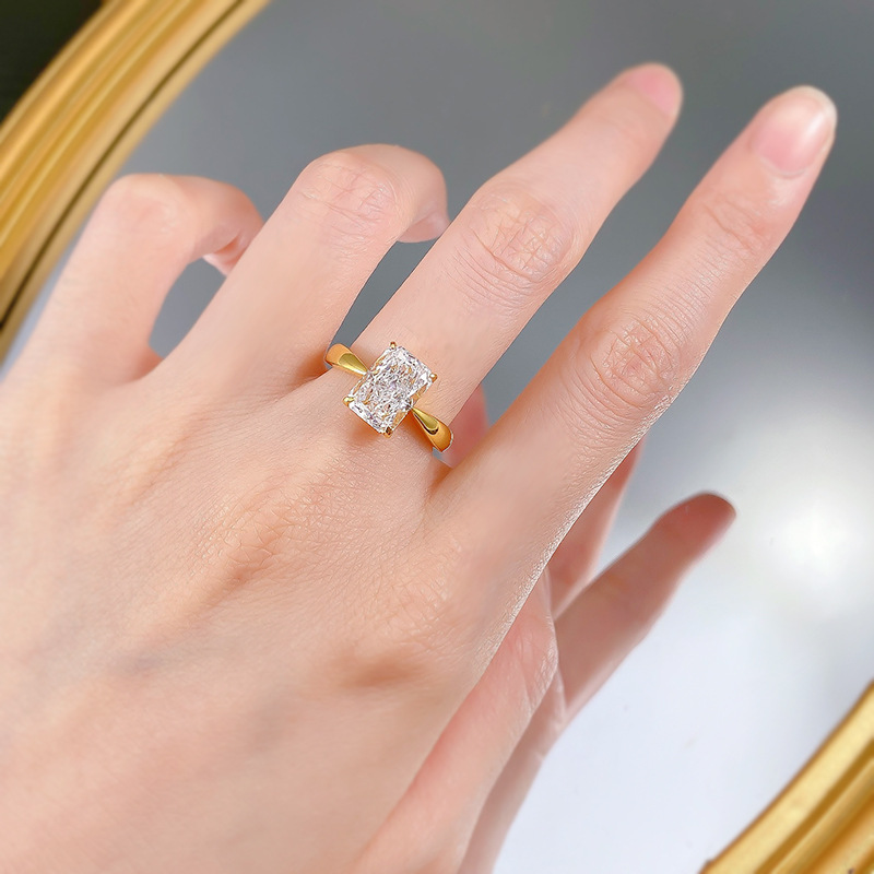 New 925 Sterling Silver Ring Cubic Zirconia Ice Flower Cut Rectangular 7*10mm