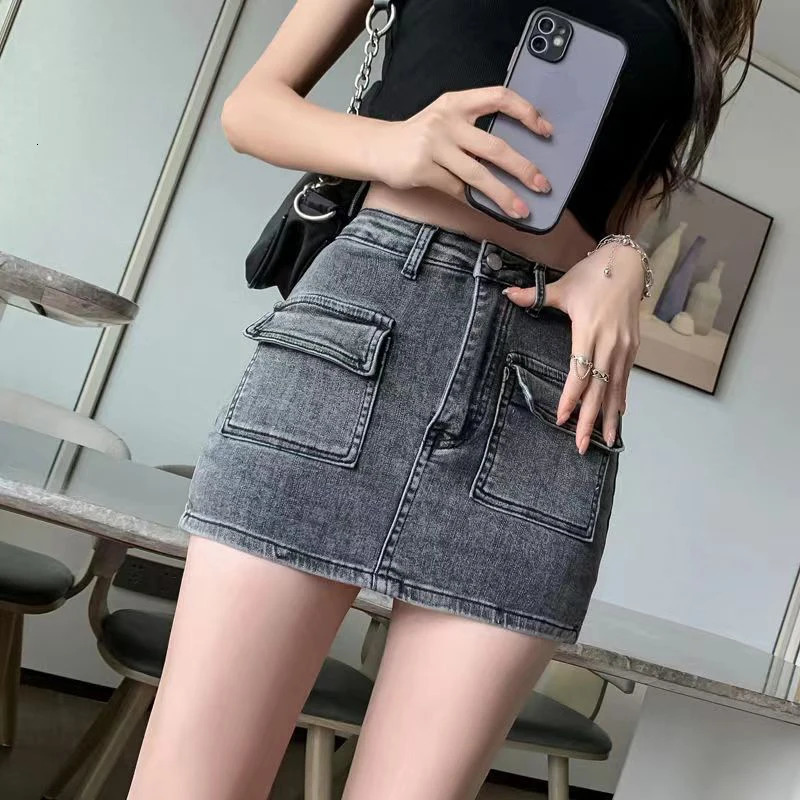 Xpqbb Summer Denim Short Skirt for Women Sexy Slim High Wiast Wrap Hip Mini Skirts Woman Korean Chic Pockets Shorts Jeans Skirt 250619