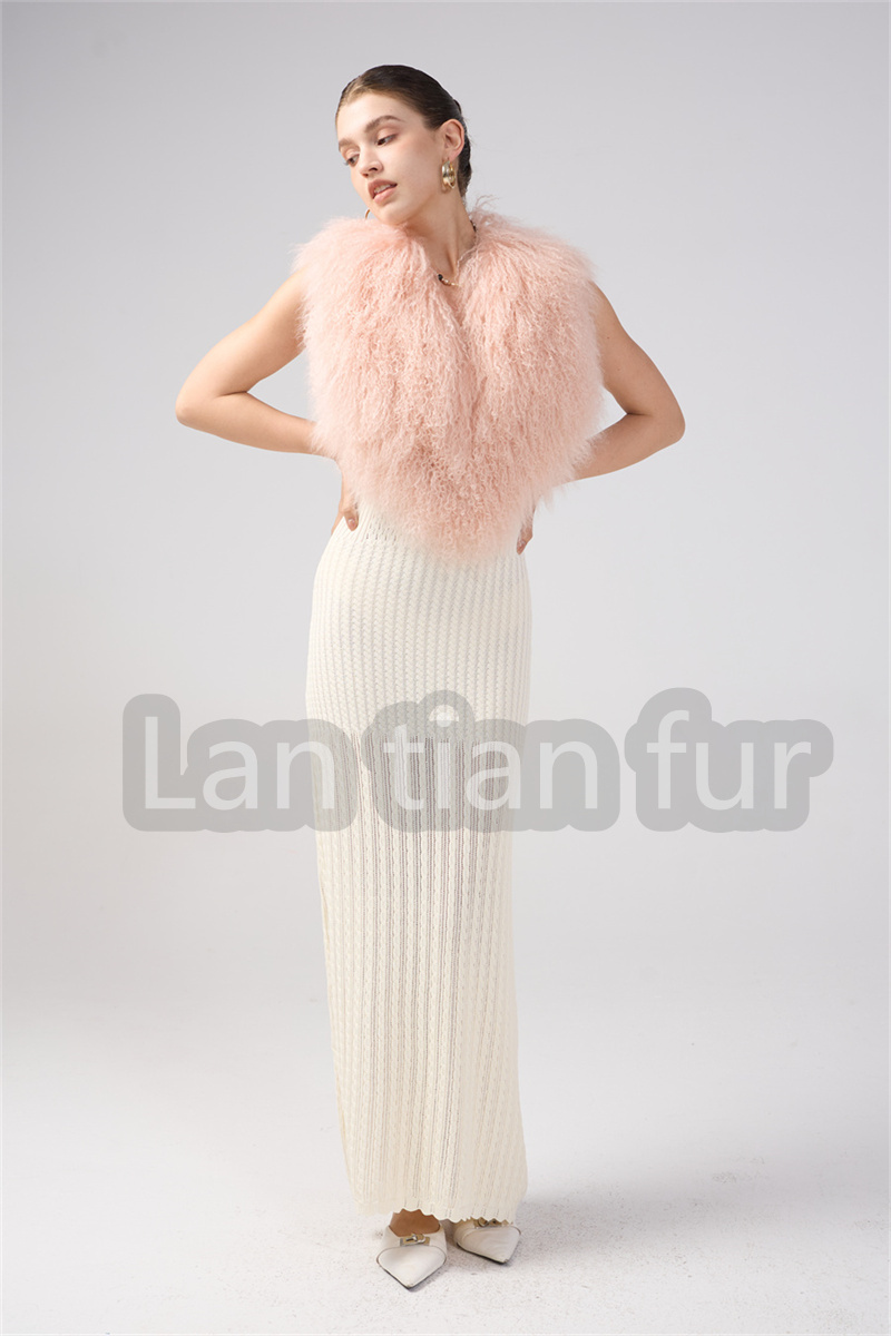 Women Real Sheep Fur Short Halter Top vest Real Mongolian Sheepskin Fur Vest