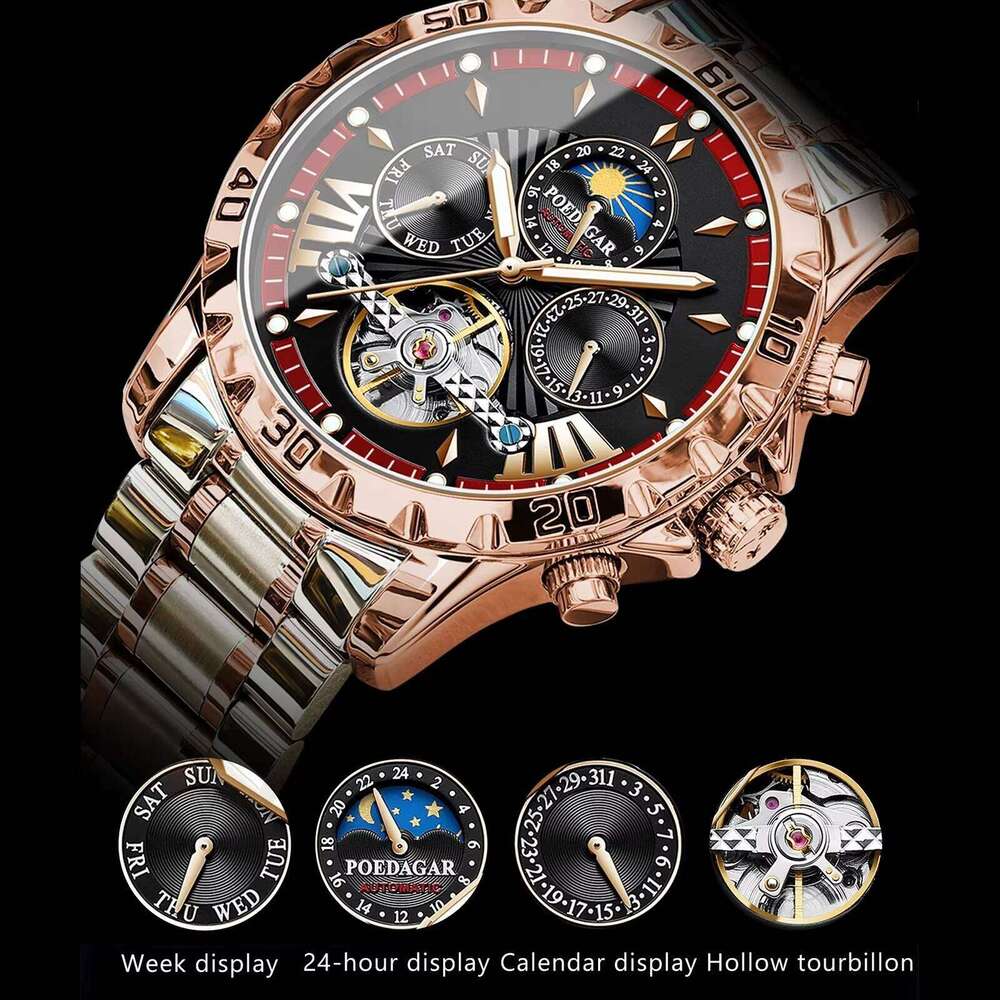 DHgadgets 1410 Tourbillon Waterproof Automatic Mechanical Watch Luminous Multifunctional Men's Wristwatch
