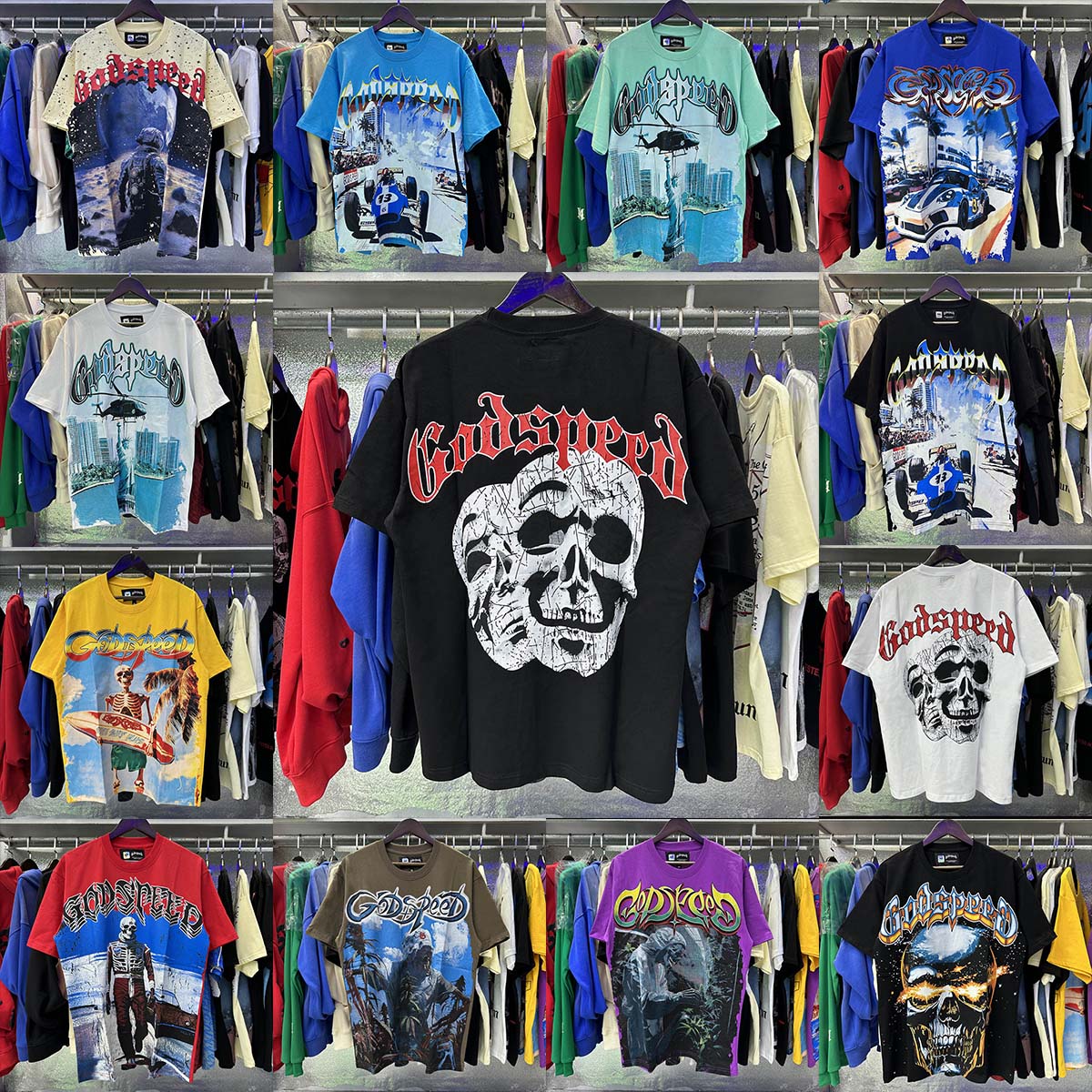Free shipping godspeed shirt designer men's T-shirt hip-hop street color graffiti washed letter printing summer fashion holiday couple fashion women's T-shirt