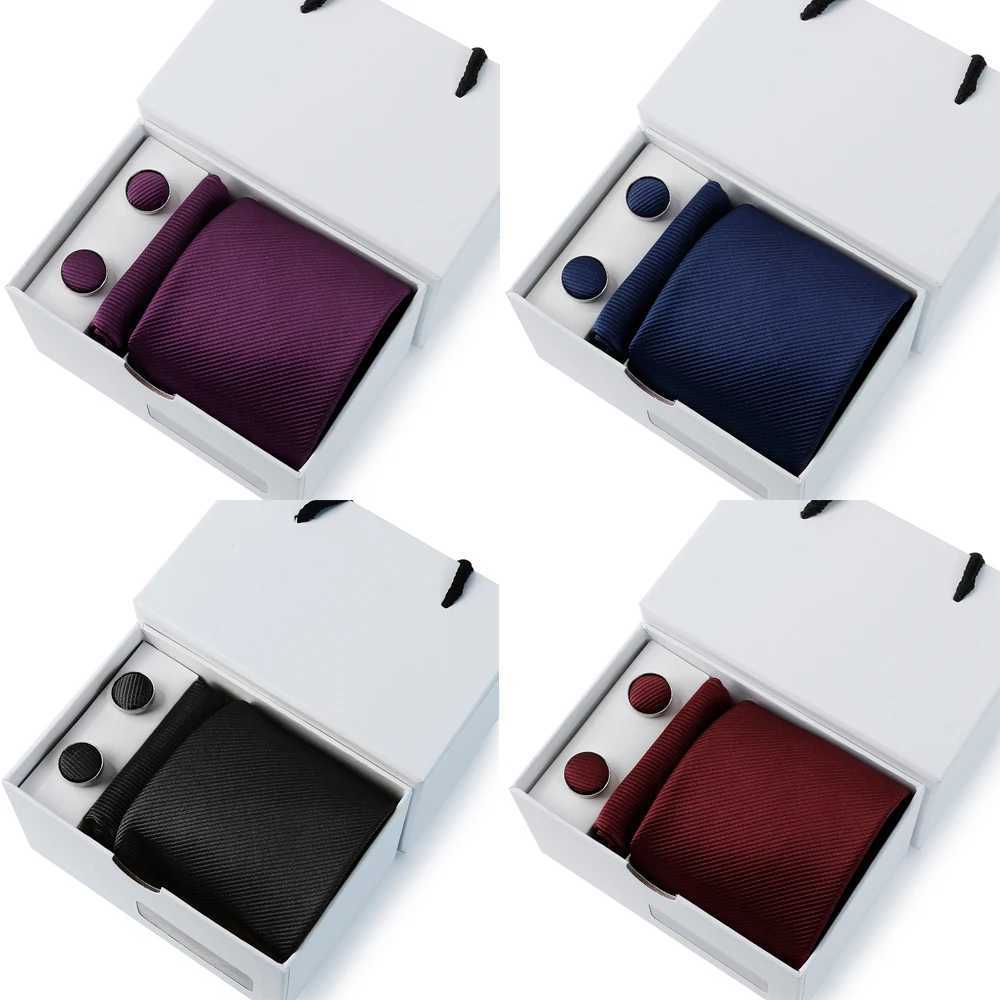 HUISHI Mens 7.5cm Ties Set Formal Luxury Business Cravat Neckties Pocket Square Cufflinks White Box Wedding Gift For Husband Z250619