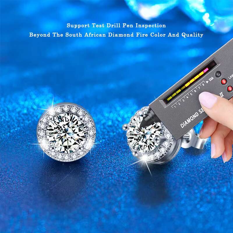 Fashion Moissanite Jewelry 925 Sterling Silver Zircon Earrings Round Cut Diamond Stud Earring for Women