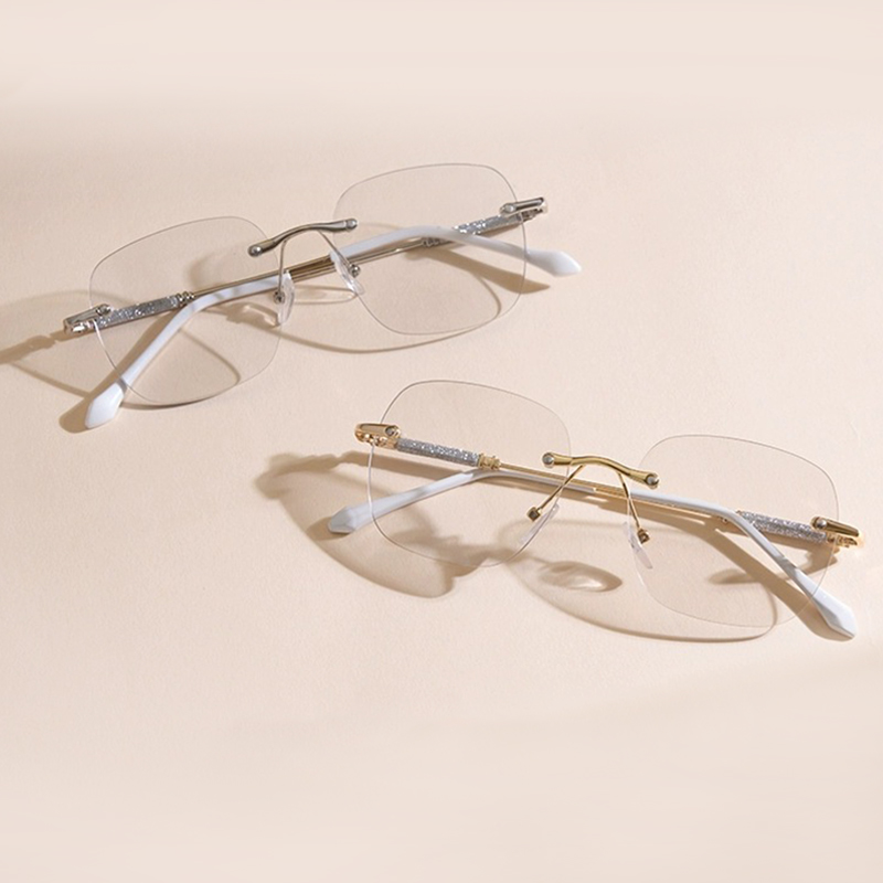 Rimless Photochromic Sunglasses for Women Men Lightweight Frameless UV Protection Eyewear