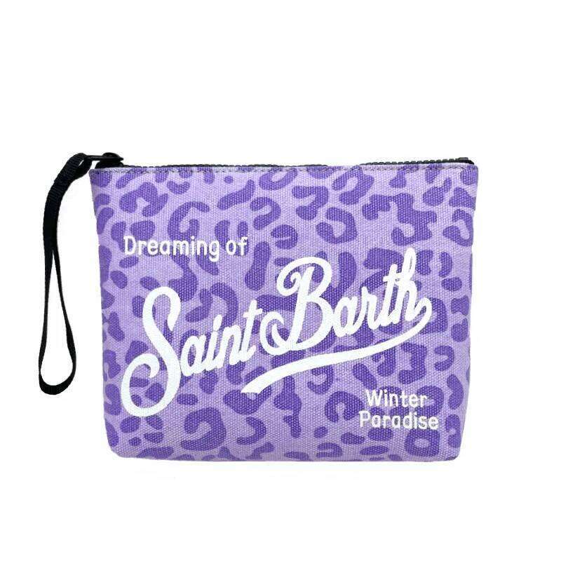 SAINT BARTH autumn and winter new women's Clutch Bag leopard print purple canvas diving handbag