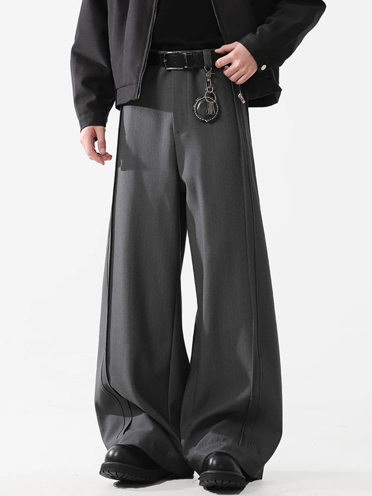 REDDACHiC Mens Pleated Silhouette Wide Leg Pants Unisex Casual Loose Clean Fit Barrel Plain Black Trousers Office Work Clothes 250619