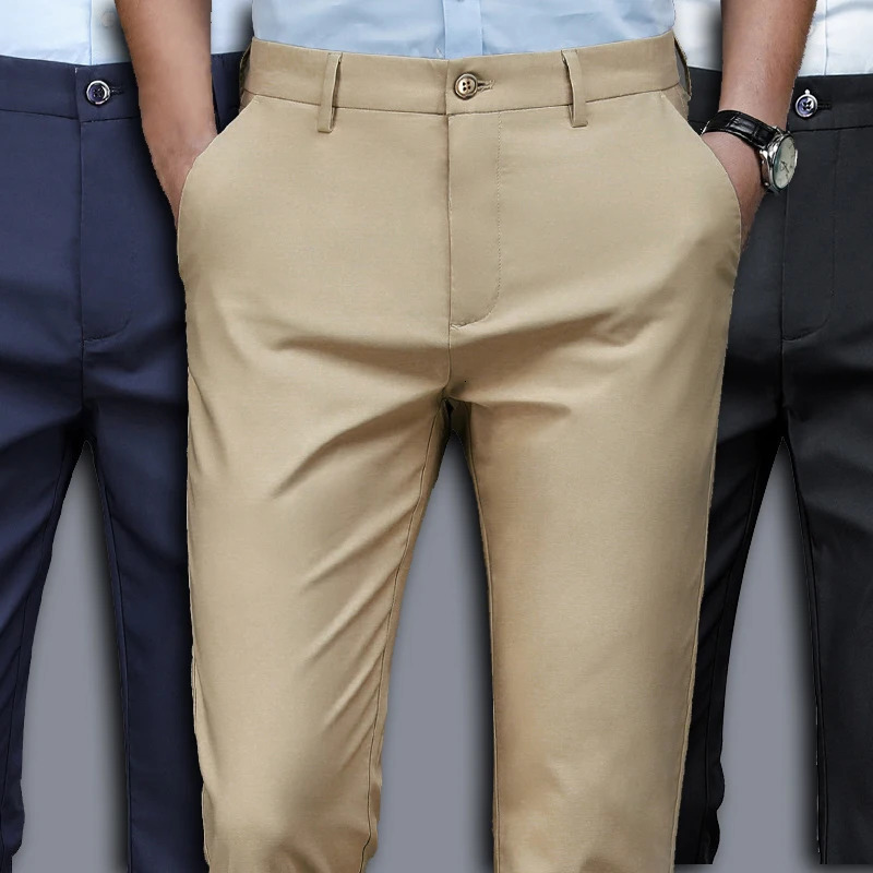 Summer Autumn Thin Trousers Men Formal Dress Suit Pants Work Quality Business Casual Black Wine Red Long 250618