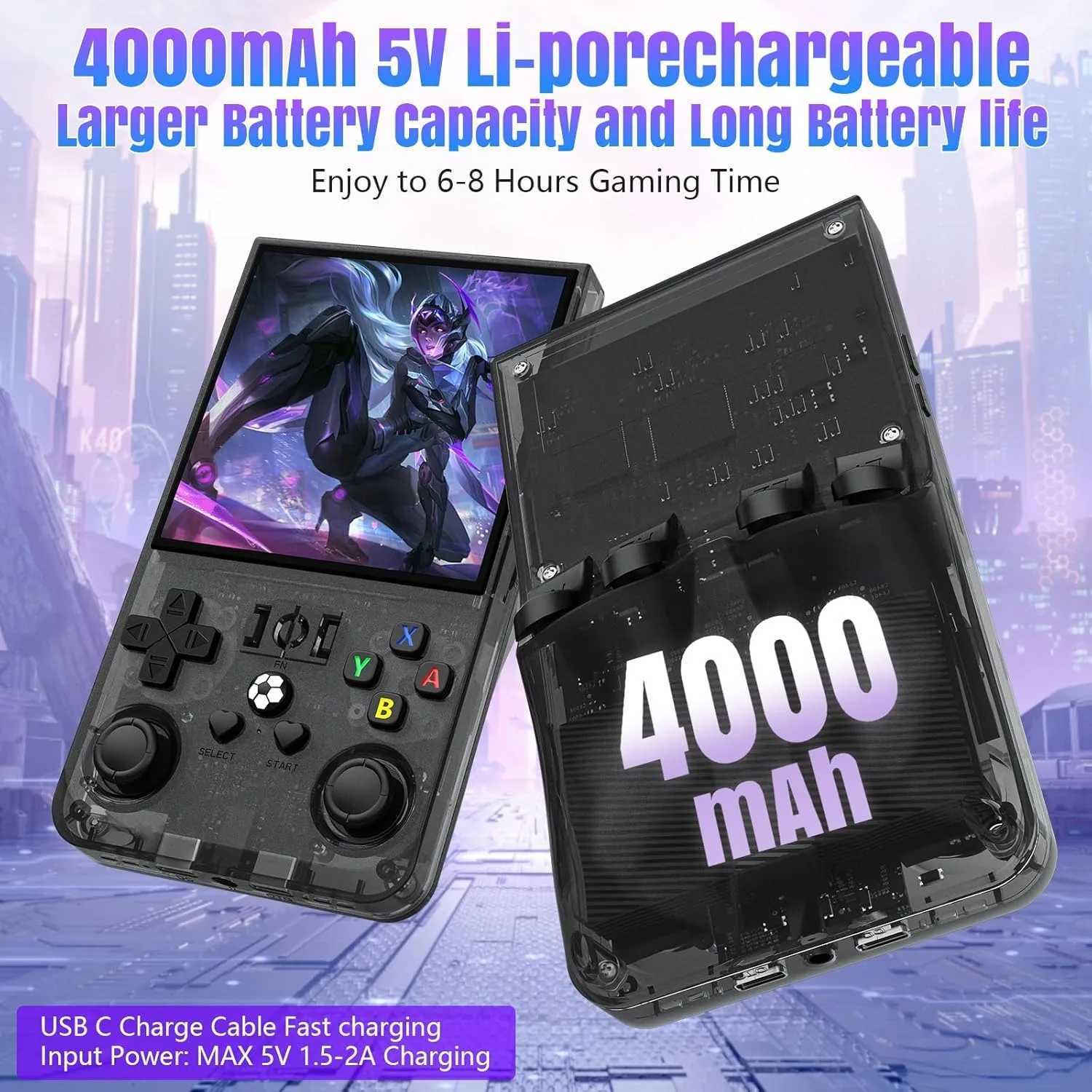 FLLBW R36 MAX Retro Gaming Console 4.0 Inch Screen Portable Open Source Video Game Player Built-in 15000+ Games 64G/128G XJ250619