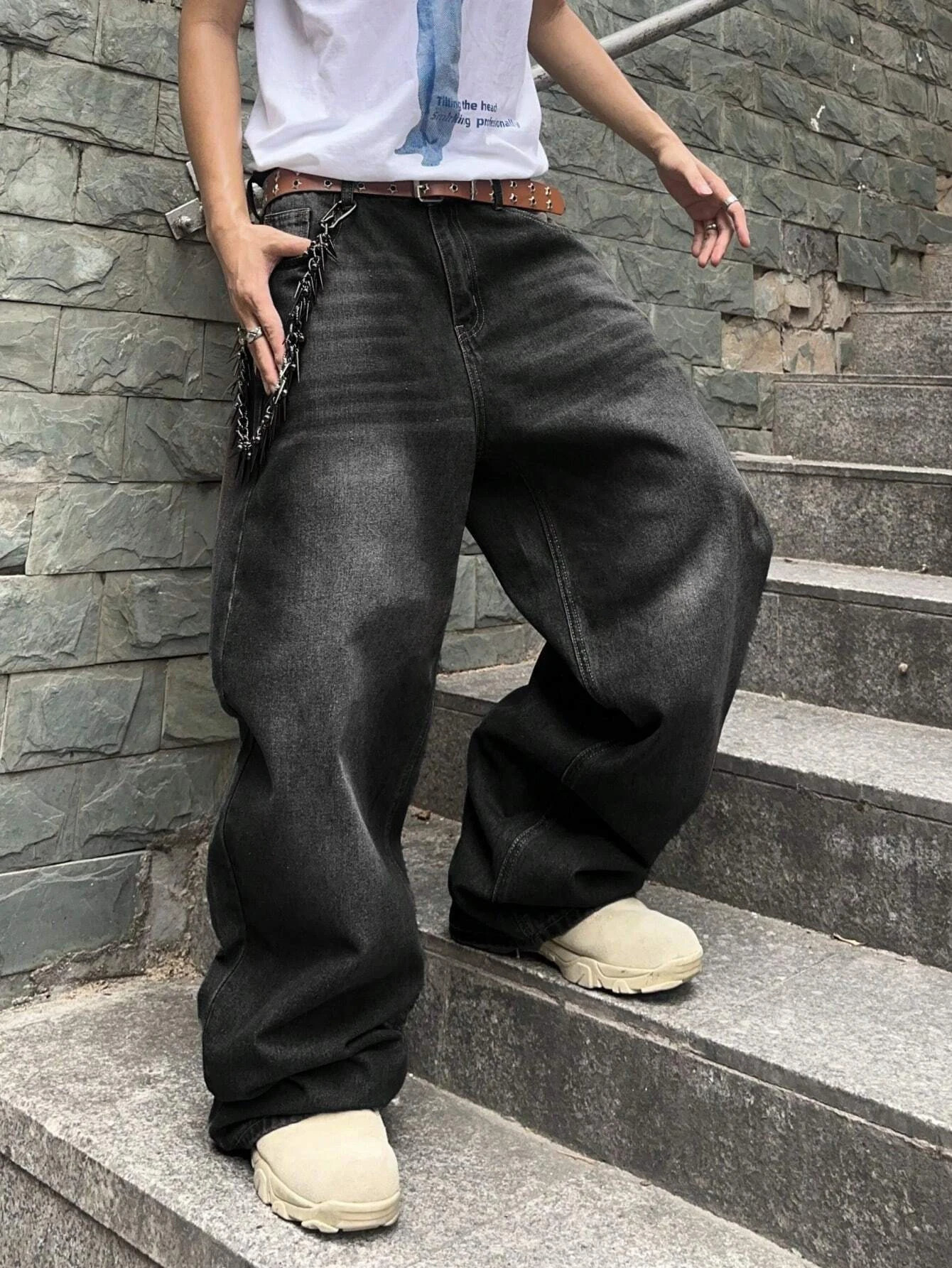 1Pc Mens Daily Travel Casual American Street Loose Jeans Black Light Blue Sea Blue Fashion Street Style Retro Lantern Jeans Denim Pants 250617