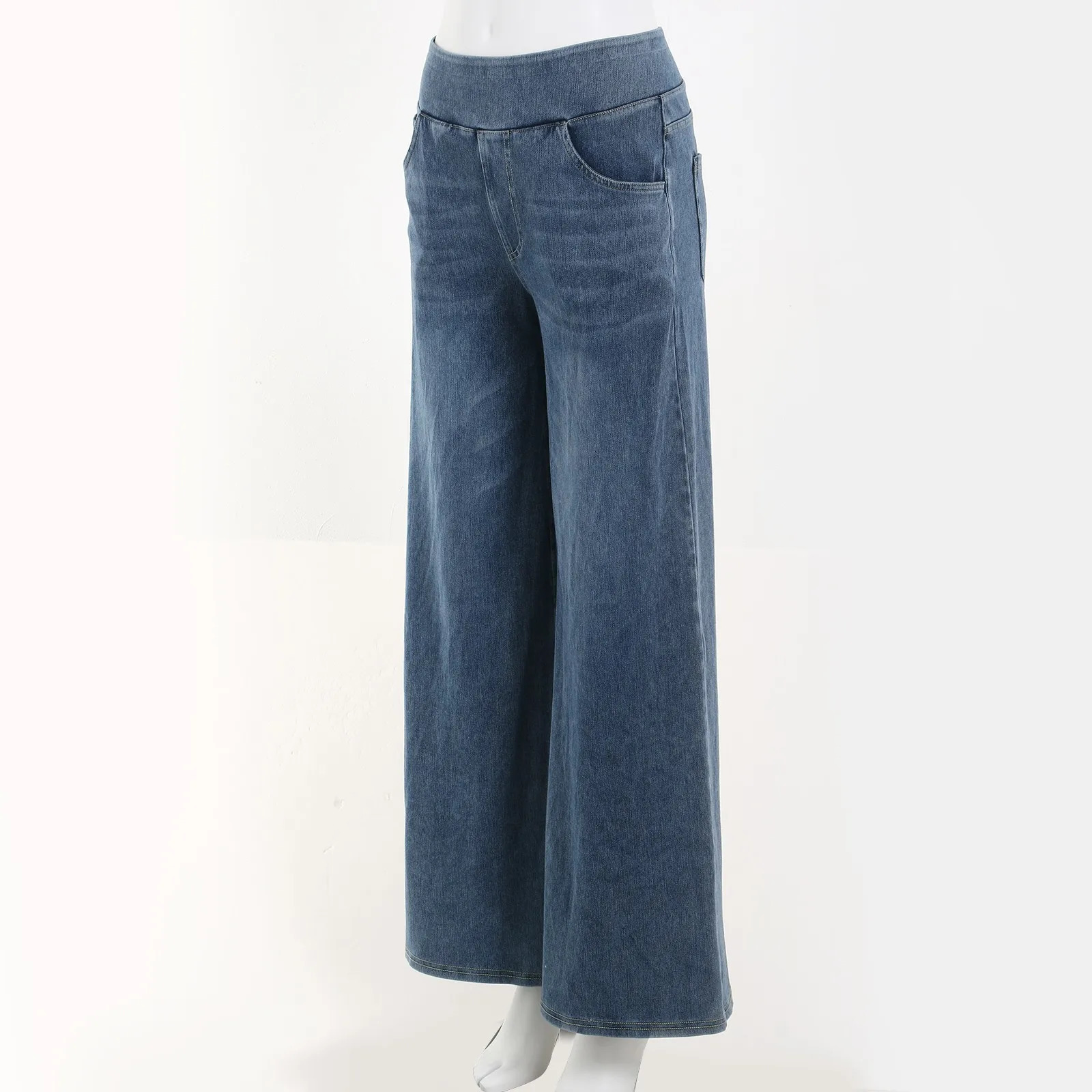 Casual Baggy Womens Elastic Waistband Wide Leg Jeans Elegant Slim Fit Trousers American Retro Denim Palazzo Pants Z260314