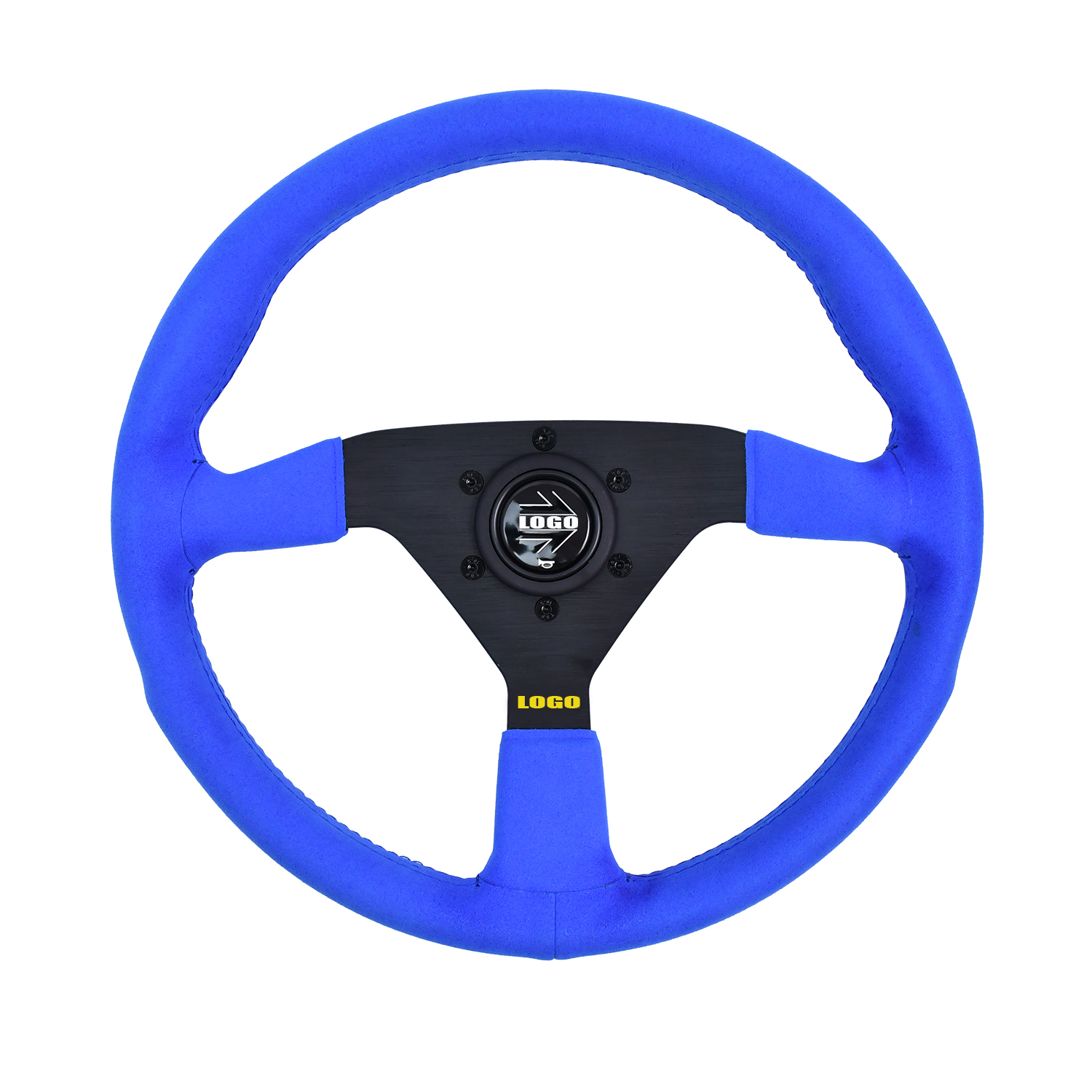 Universal 2025 New Design Custom High Quality Blue Suede 345mm 4cm Flat Deep Dish JDM Racing Modified Steering Wheel