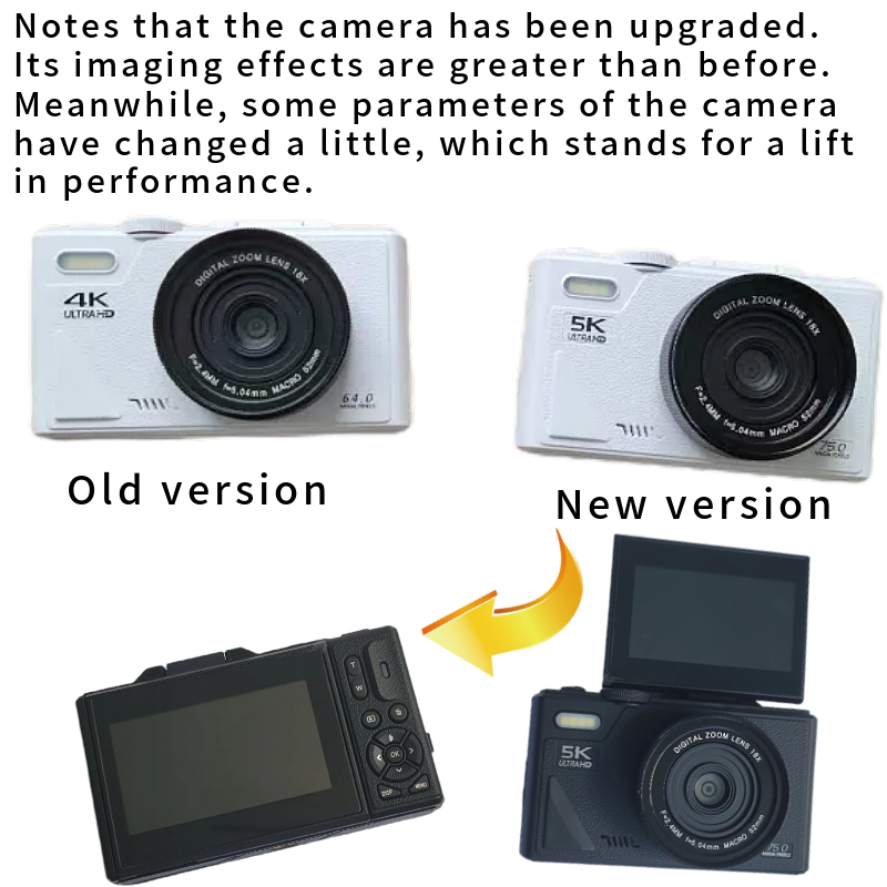 5K 4K Digital Camera 18X Digital Zoom 64MP 75MP Compact Cameras 3'' 180° Flip Screen with Flash WiFi for Photography Vlogging YouTube Vintag