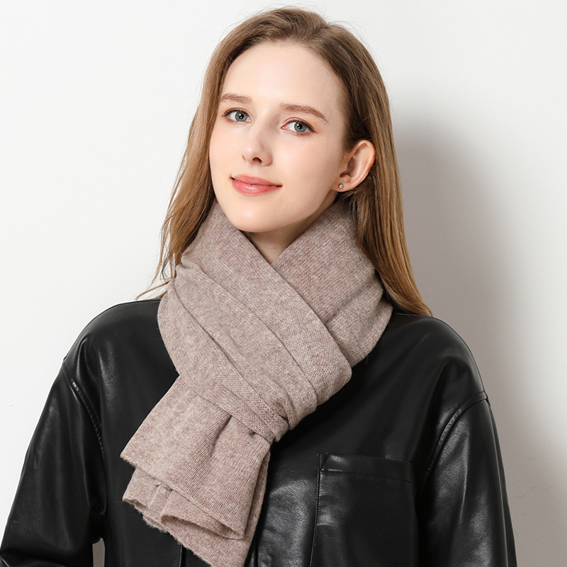 K1073 High-end 100% pure wool scarf for women in winter, widened and thickened, all-match solid color large shawl, warm neck scarf