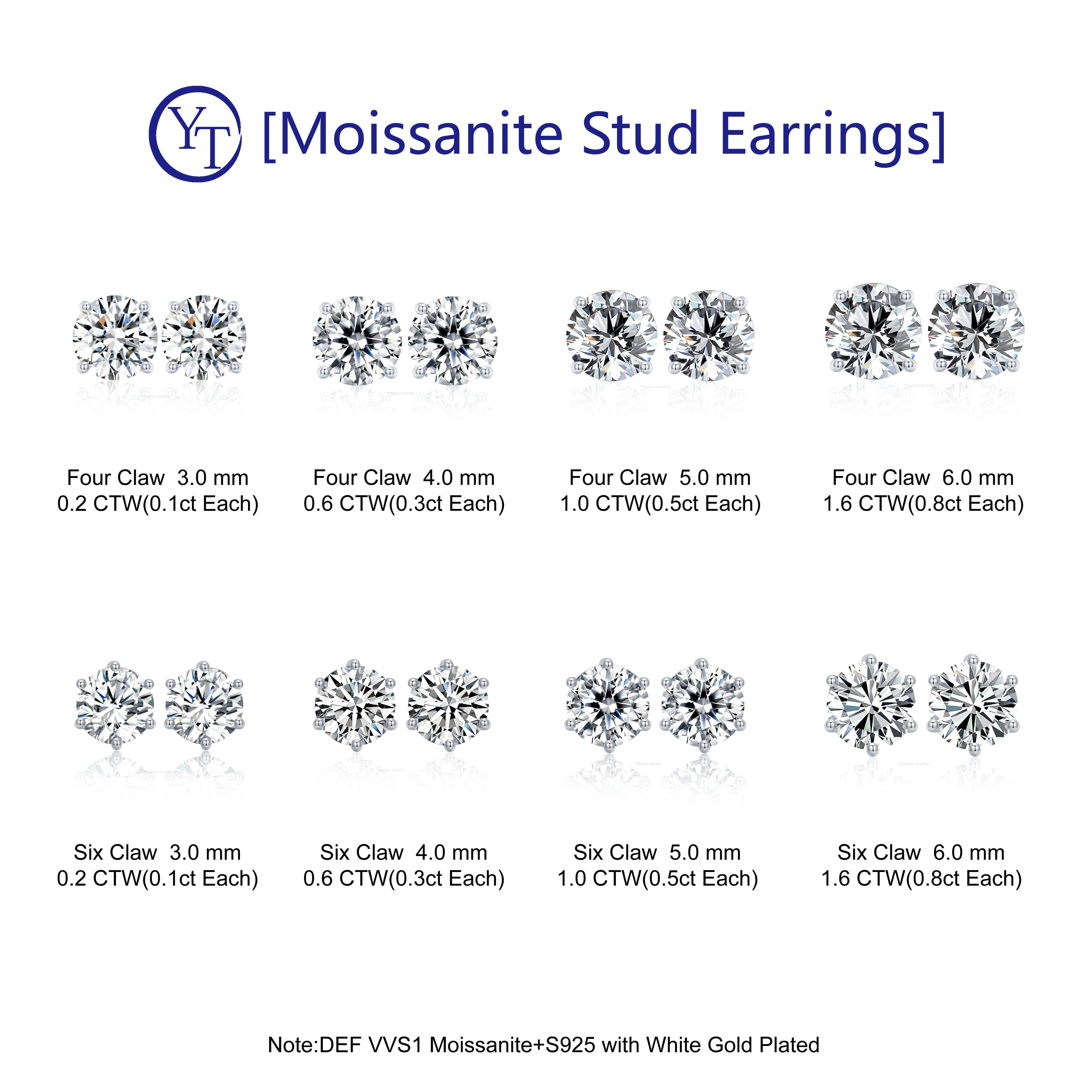 Hip-hop 5mm/6.5mm Moissanite Diamond Earings Jewelry Women 925 Silver Moissanite Stud Earrings