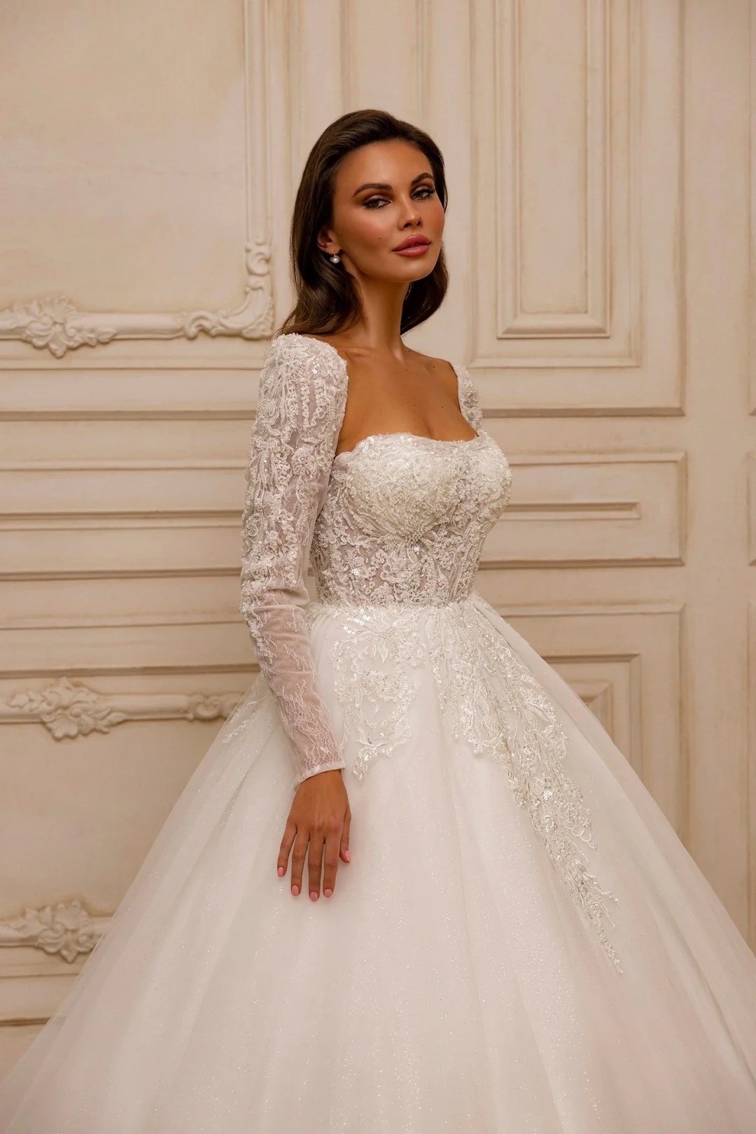 Modern Appliques Wedding Dresses HBridal Ball Gowns Long Sleeves Lace Up Backless Customized Bride Princess Sweep Train Vestidos De Novia Plus Size