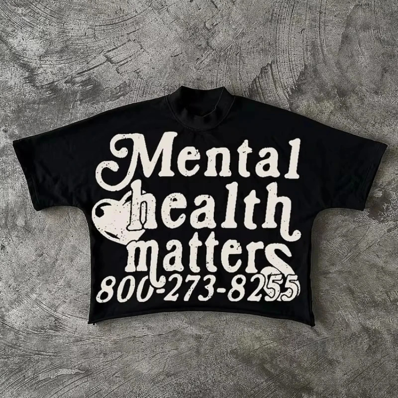 Mental Health Matters Graphics 100% Cotton Cropped T-Shirts Men Y2K Short Sleeves Vintage Oversize Tshirt Streetwear Women Tops 250618
