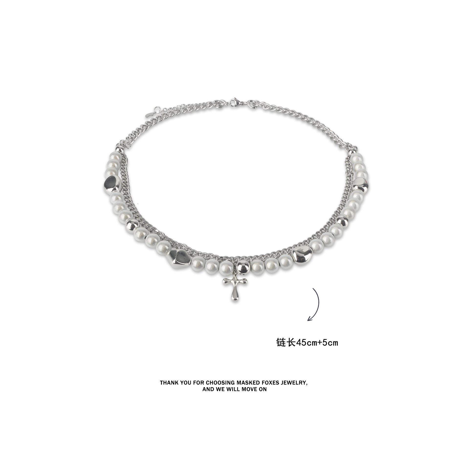 2025 Luxury Premium Iridescent Pearl Cross Unisex Double-Layer Overlapping Splice Hip-Hop Y2K Niche Statement Clavicle Chain Silver fashion jewelry ne