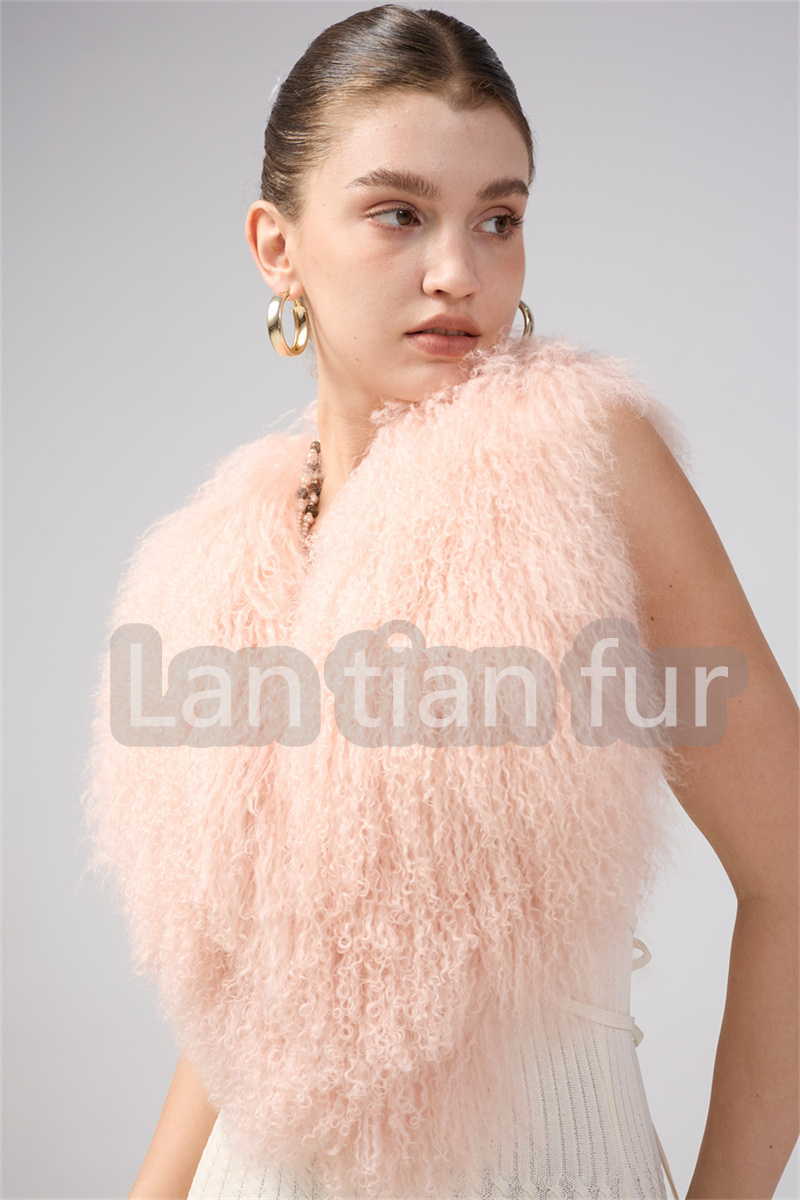 Women Real Sheep Fur Short Halter Top vest Real Mongolian Sheepskin Fur Vest