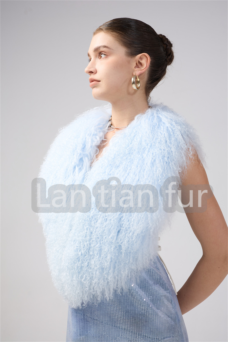 Women Real Sheep Fur Short Halter Top vest Real Mongolian Sheepskin Fur Vest