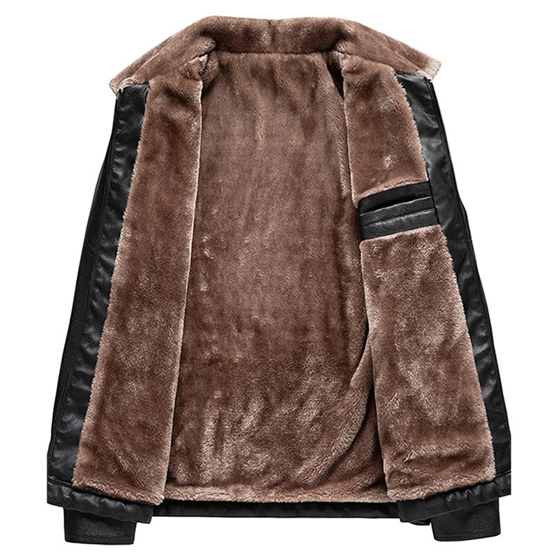 Vintage Black Leather Jacket for Men AutumnWinter Faux Fur Collar Windproof Warm Coat Mens Fashion 250616