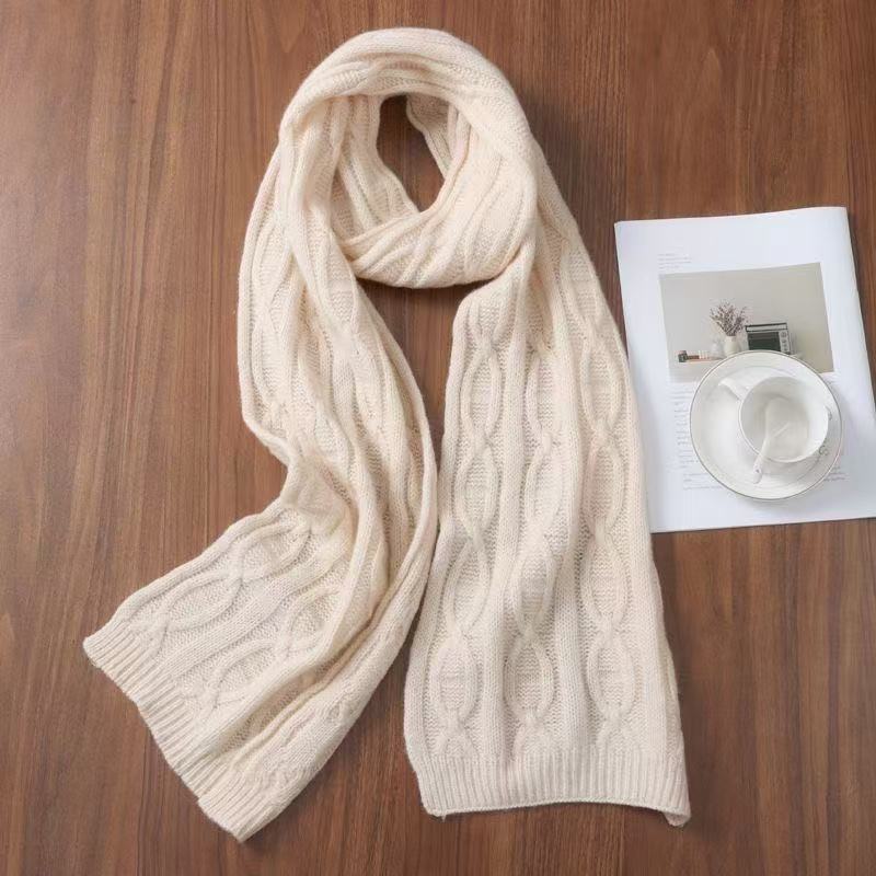 T1010 wool scarf men and women autumn and winter new all-match thick warm knitted wool solid color neck