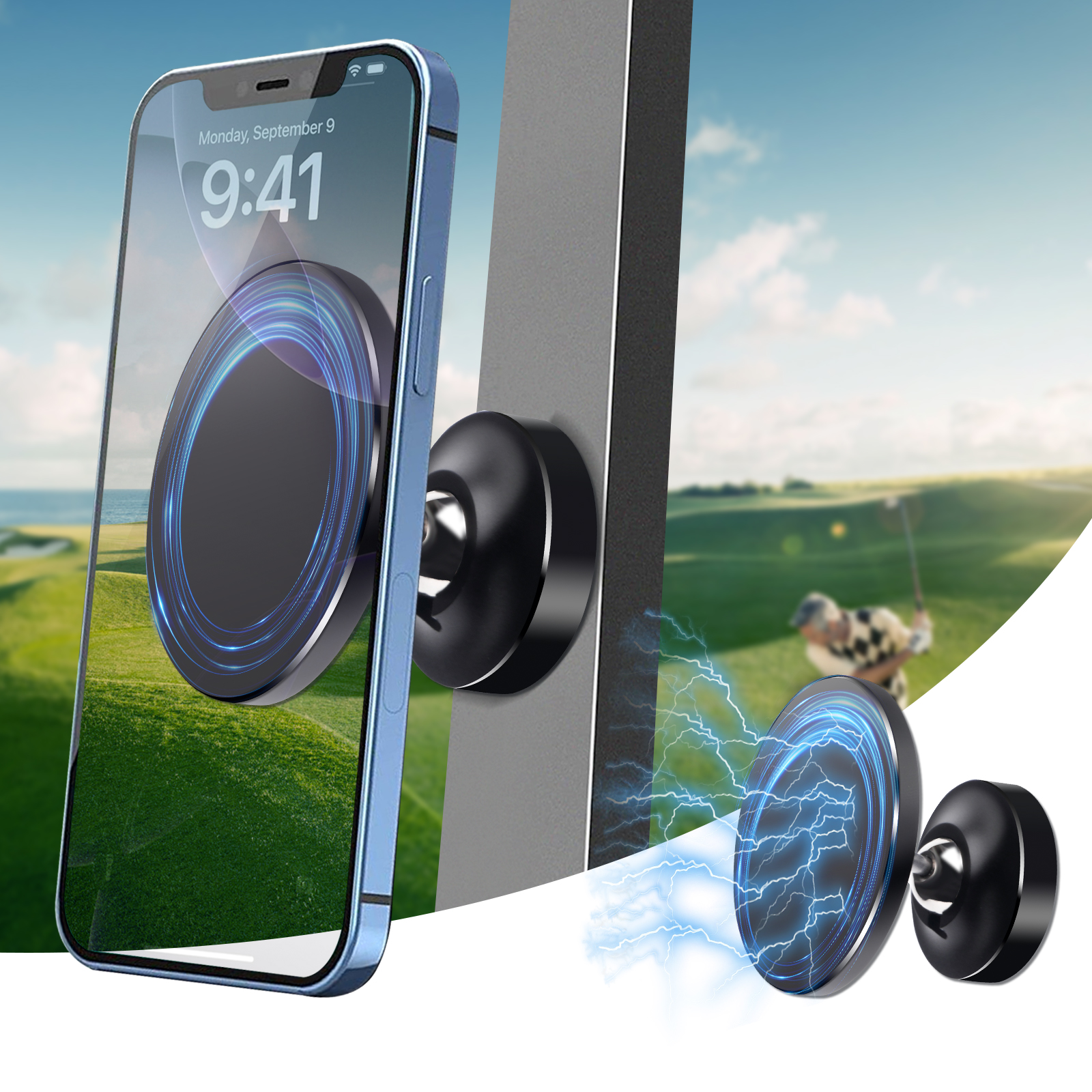 Magnetic Phone Holder for Golf Cart, 360 Adjustable Phone Mount with Ultra-Strong Magnet, All-Metal Cell Phone Mounts for Car Accessories, Samsung,924