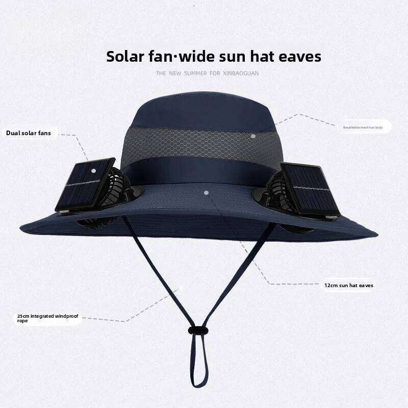 Double Fan For Men Summer Outdoor Fishing Sun Protection Visor Fisherman 12CM Wide Brim Breathable Bucket Hat Male