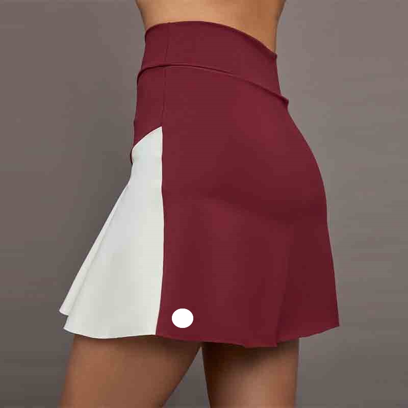 2025-- POLO Neck Sports Vest Splicing Contrast Yoga Clothes Women's Exposure-proof Dance Fitness Wave Tennis Skirt