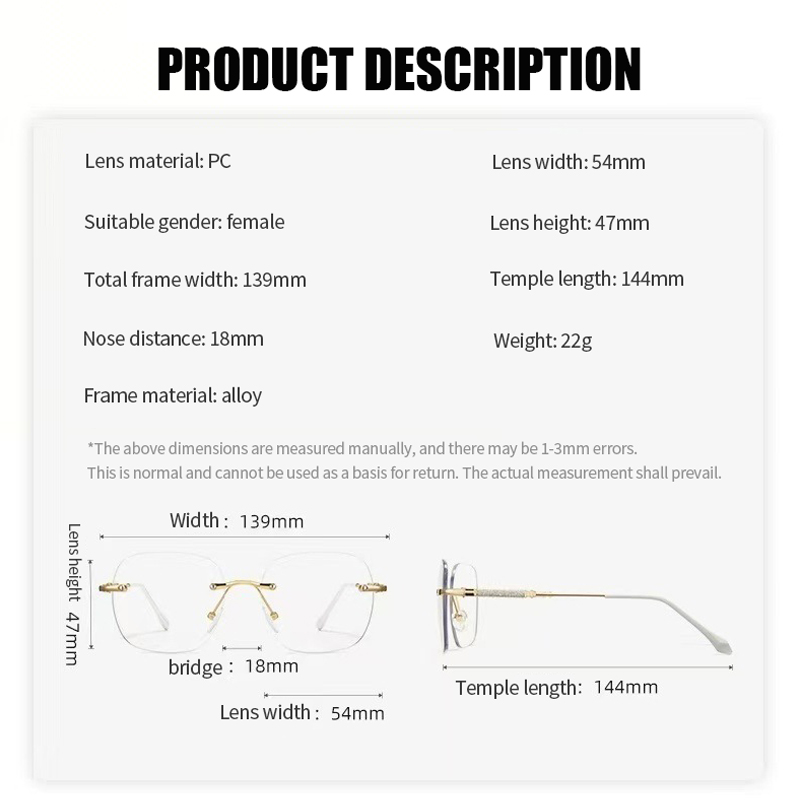 Rimless Photochromic Sunglasses for Women Men Lightweight Frameless UV Protection Eyewear