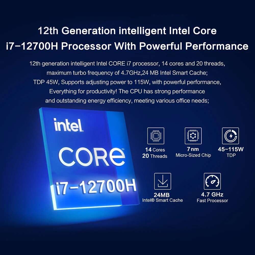MLLSE M7 Mini PC Intel Alder Lake i7-12700H CPU 16G RAM 1TB ROM compatible USB3.2 Win11Pro Desktop Portable WiFi6 BT5.2