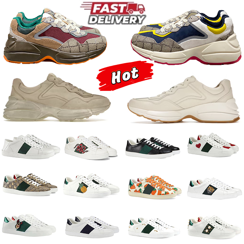 Luxury shoes rhyton Designer sneakers Loafers Women Casual Shoes low top sneakers men womens Platform Sneakers Leather Canvas Flat Dress shoe outdoor sneaker
