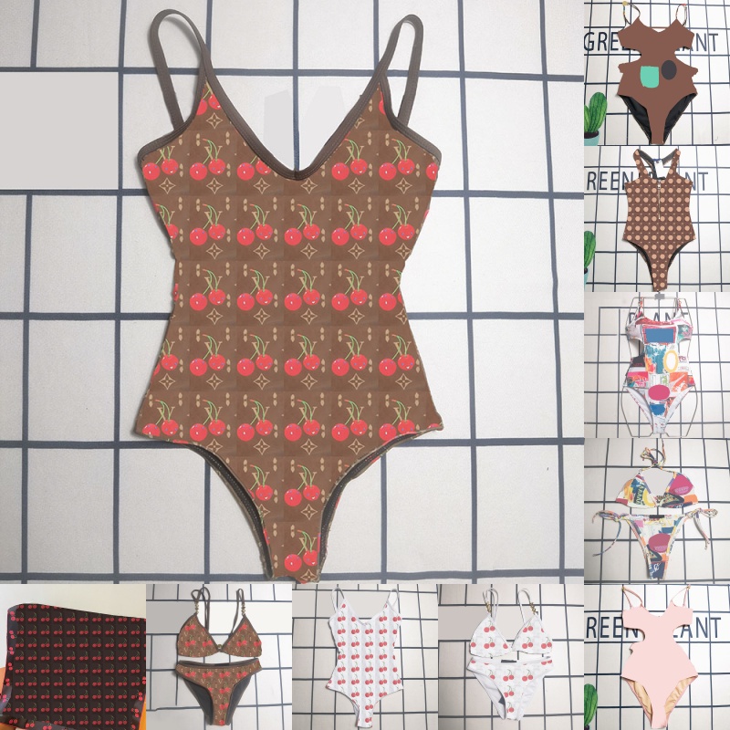 Cherry Printed Women Bikinis Swimwear Scarf Sarong Designer Beach Yacht Vacation Bra Briefs Resort Wear Swimsuit Cover Ups Silk Headband