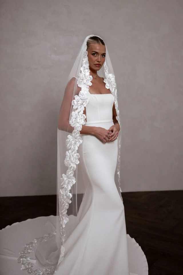 Gorgeous Wedding Veil Lace Appliques Long Cathedral Length One Layer Tulle Custom Made Bridal Veils Accessories Customized